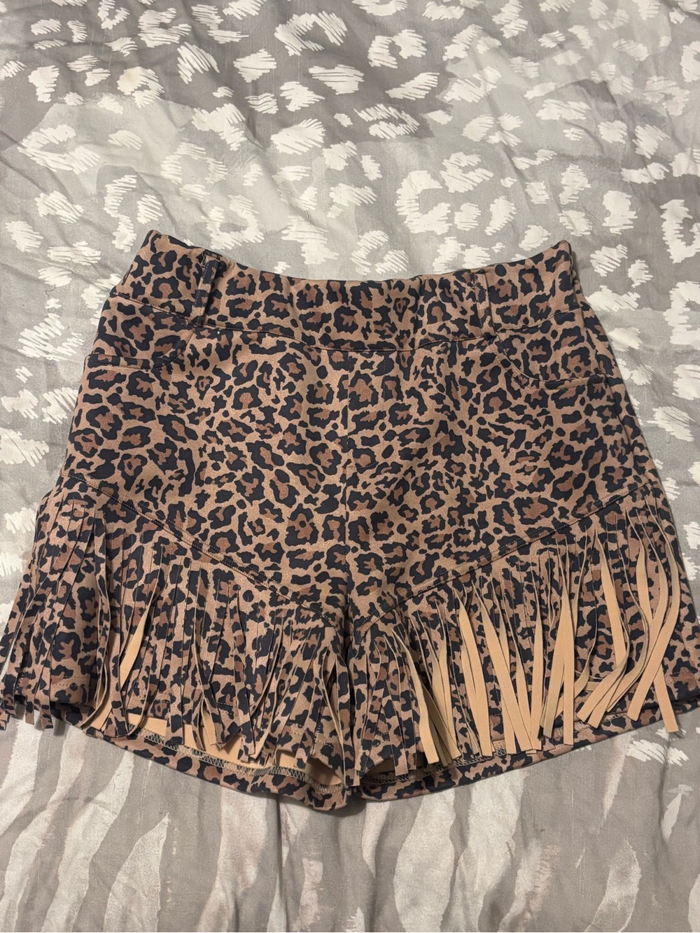 Leopard Print Fringe Shorts